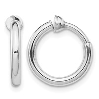 Sterling Silver RH-plated 2x 14mm Non-Pierced Round Hoop Earrings view 1