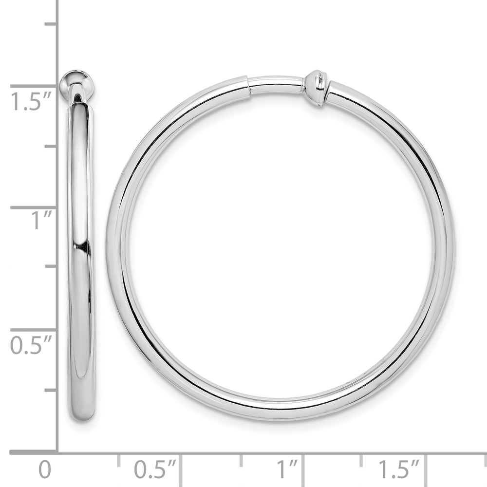 Sterling Silver RH-plated 2.5x37mm Non-Pierced Round Hoop Earrings (QE8553)