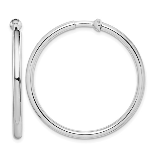 Sterling Silver RH-plated 2.5x 37mm Non-Pierced Round Hoop Earrings