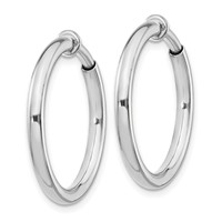 Sterling Silver RH-plated 2.5x25mm Non-Pierced Round Hoop Earrings view 2