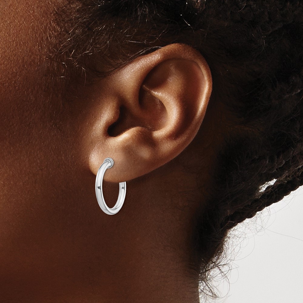Sterling Silver RH-plated 2.5x20mm Non-Pierced Round Hoop Earrings (QE8556)