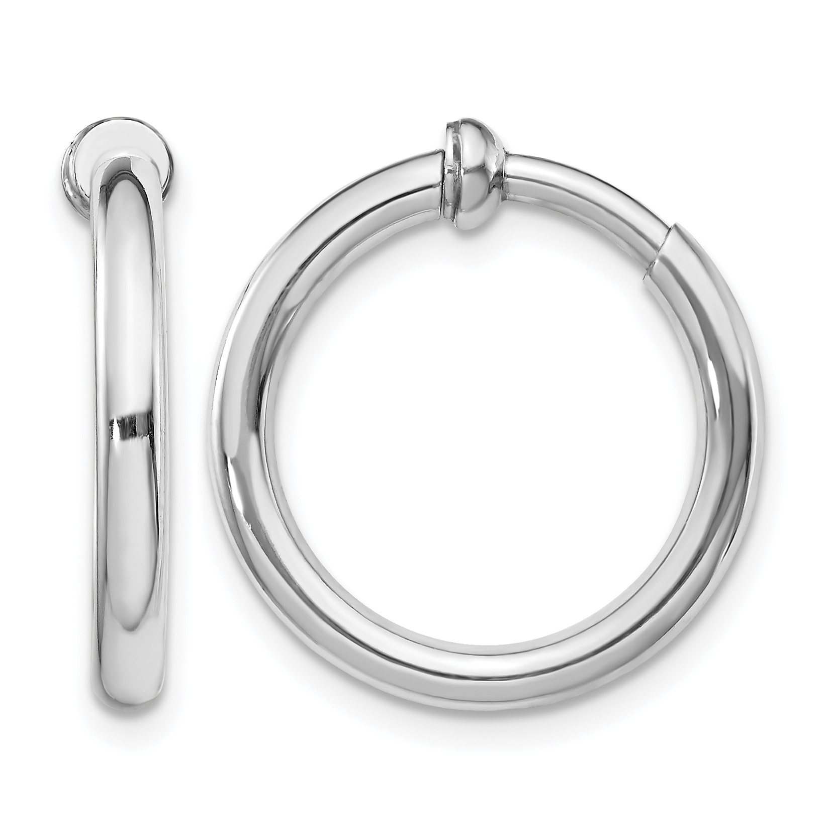 Sterling Silver RH-plated 2.5x20mm Non-Pierced Round Hoop Earrings (QE8556)
