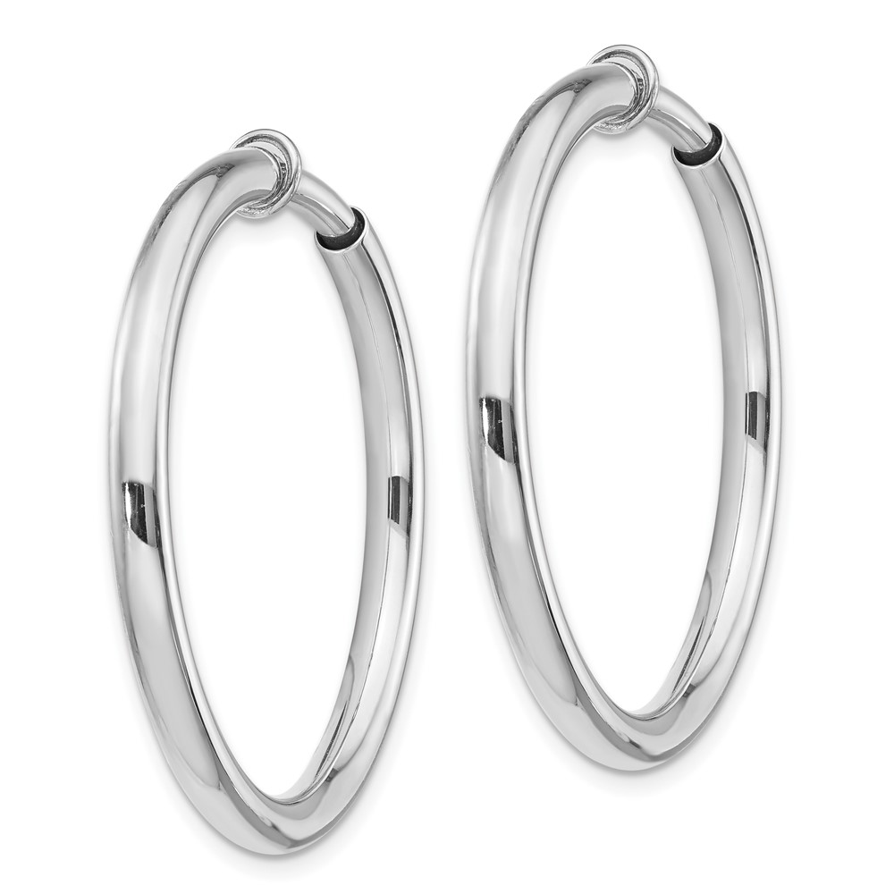 Sterling Silver RH-plated 3x37mm Non-Pierced Round Hoop Earrings (QE8558)