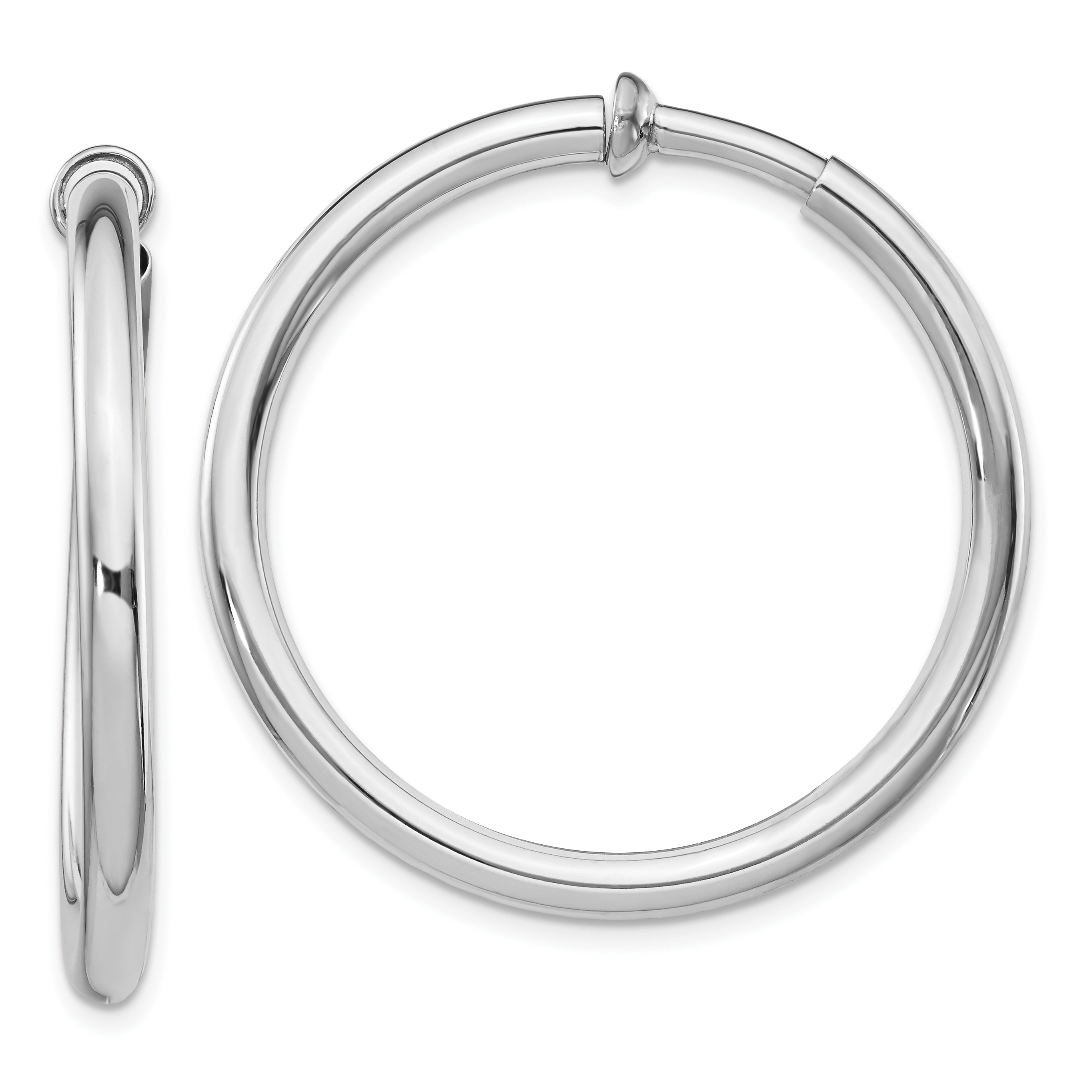 Sterling Silver RH-plated 3x37mm Non-Pierced Round Hoop Earrings (QE8558)