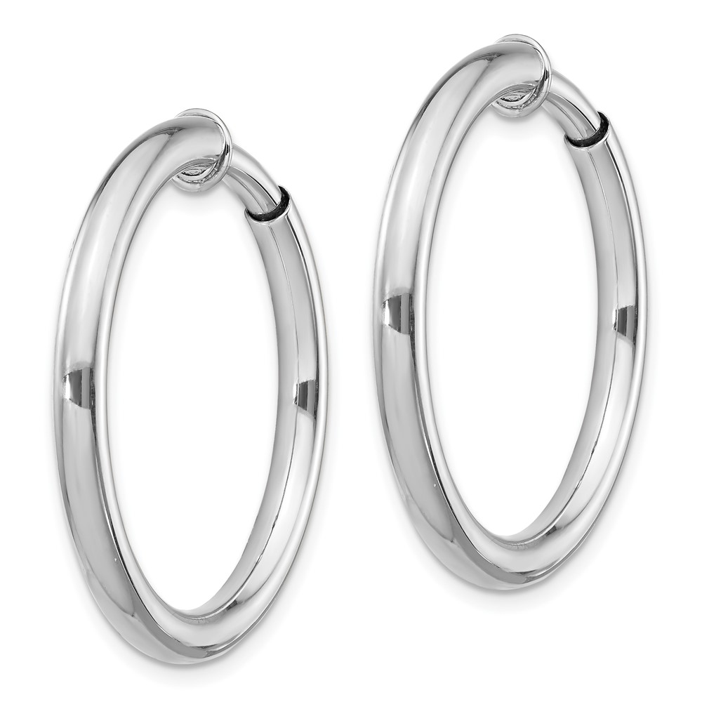 Sterling Silver RH-plated 3x31mm Non-Pierced Round Hoop Earrings (QE8559)