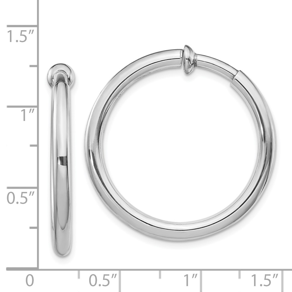 Sterling Silver RH-plated 3x31mm Non-Pierced Round Hoop Earrings (QE8559)