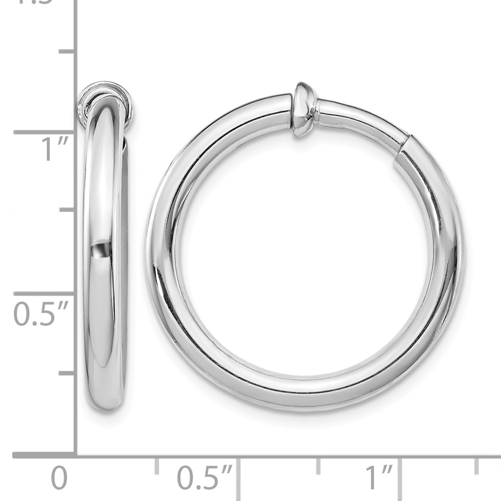 Sterling Silver RH-plated 3x27mm Non-Pierced Round Hoop Earrings (QE8560)