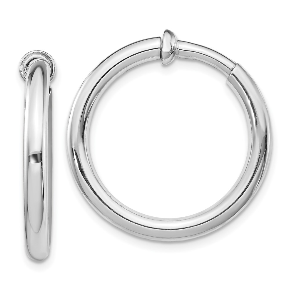 Sterling Silver RH-plated 3x27mm Non-Pierced Round Hoop Earrings (QE8560)