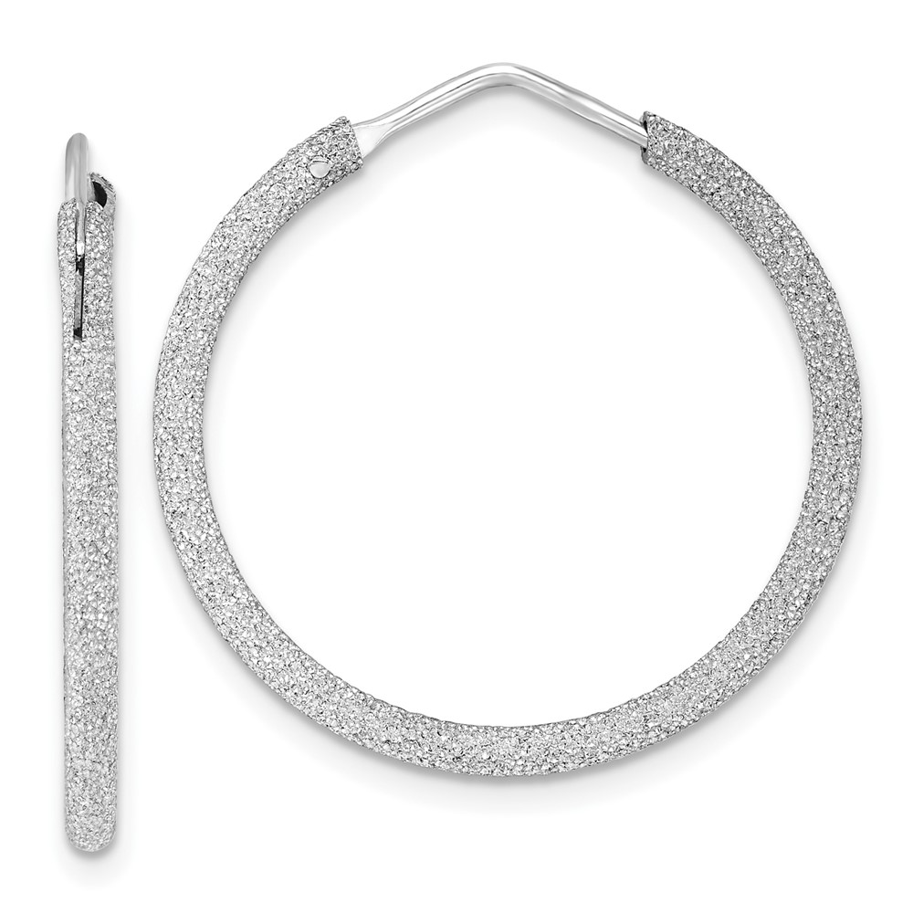 Sterling Silver Rhodium-plated Laser Cut 2mm Endless Hoop Earrings (QE8565)