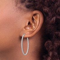 Sterling Silver Rhodium-plated Laser Cut 2mm Endless Hoop Earrings view 3