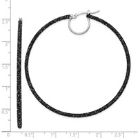 Sterling Silver Rhodium-plated Black Glitter Enamel 2x 55mm Hoop Earrings view 4