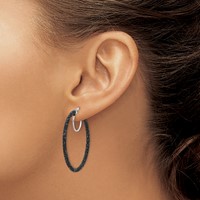 Sterling Silver Rhodium-plated Black Glitter Enamel 2x 35mm Hoop Earrings view 3