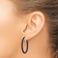 Sterling Silver Rhodium-plated Black Glitter Enamel 2x 30mm Hoop Earrings view 3