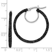 Sterling Silver Rhodium-plated Black Glitter Enamel 2x 30mm Hoop Earrings view 4