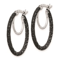 Sterling Silver Rhodium-plated Black Glitter Enamel 2x 25mm Hoop Earrings view 2