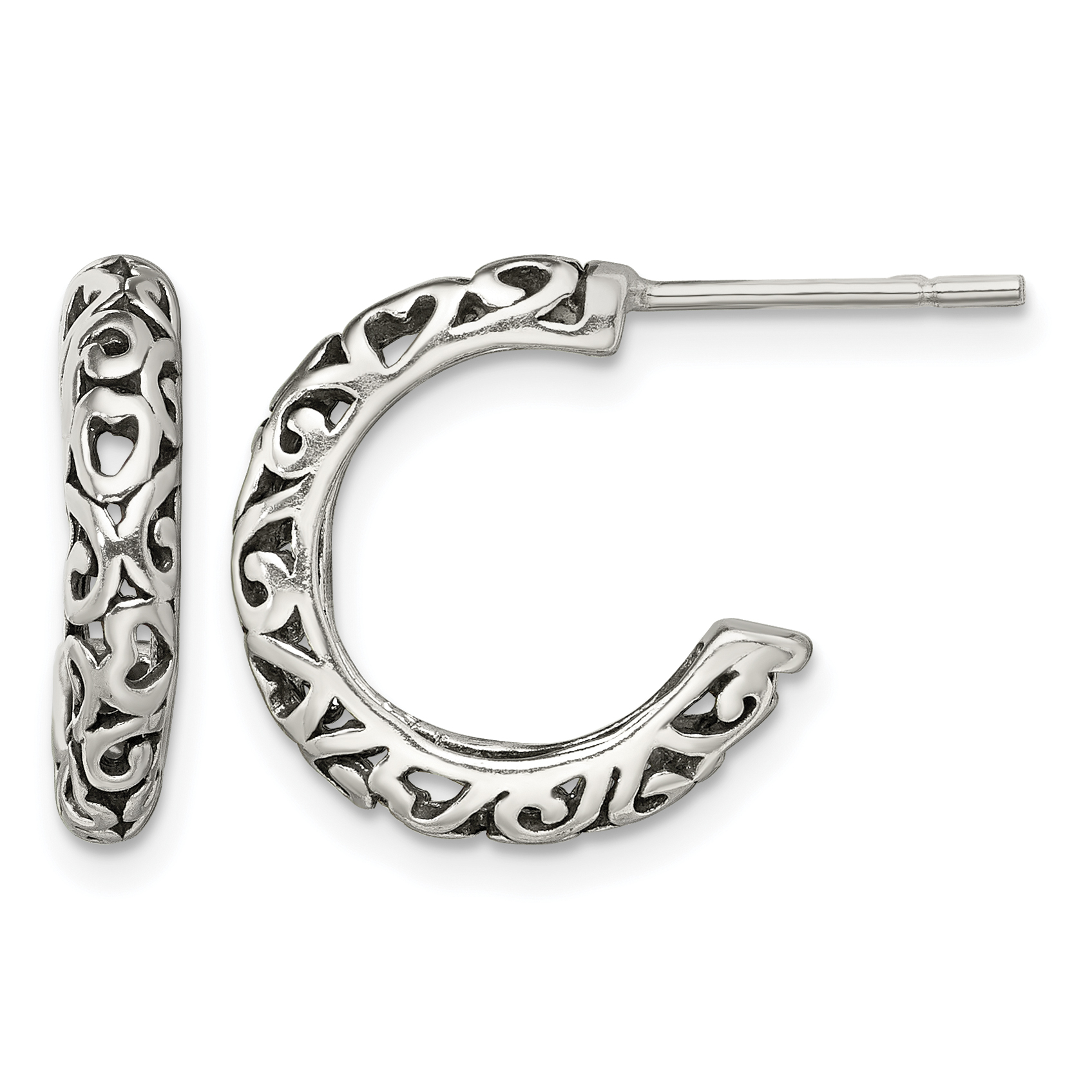 Sterling Silver Antique Post Hoop Earrings (QE8597)