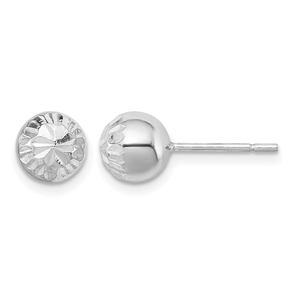 Sterling Silver Rhodium Plated 7mm Diamond Cut Post Earrings (QE8618)