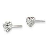 Sterling Silver Polished CZ Heart Petite Post Earrings view 2
