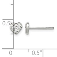 Sterling Silver Polished CZ Heart Petite Post Earrings view 4