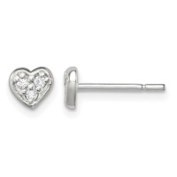 Sterling Silver Polished CZ Heart Petite Post Earrings view 1