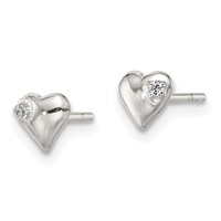 Sterling Silver Polished Heart Earrings with CZ Petite Post view 2
