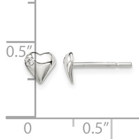Sterling Silver Polished Heart Earrings with CZ Petite Post view 4