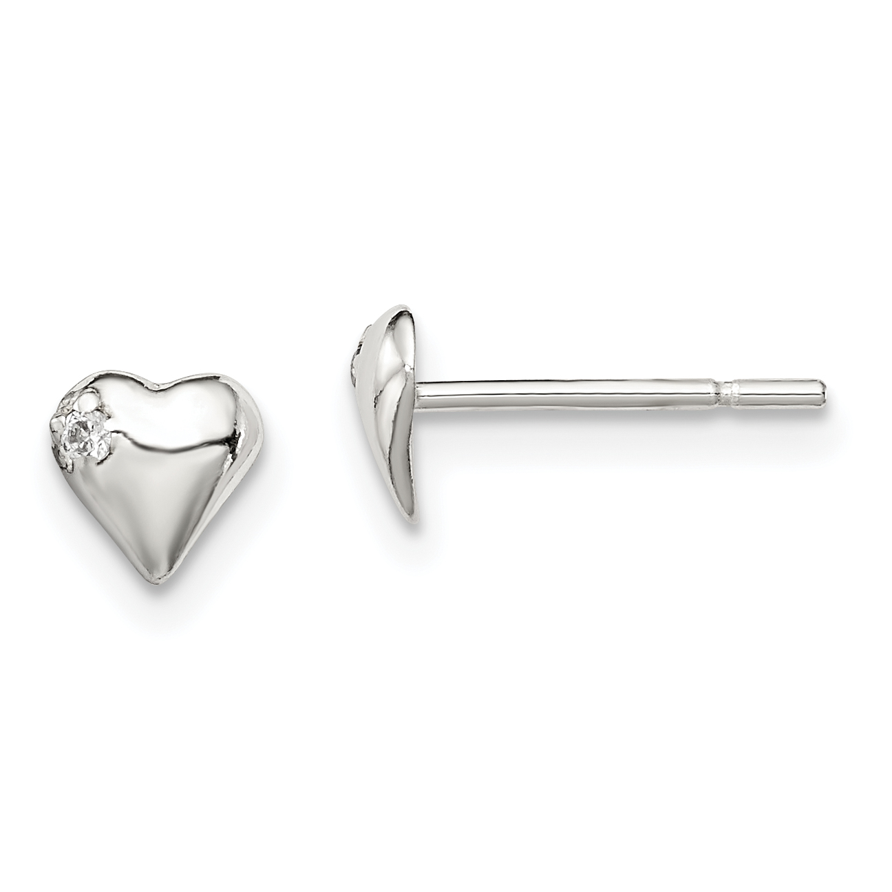 Sterling Silver Polished Heart with CZ Post Earrings (QE8621)