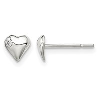 Sterling Silver Polished Heart Earrings with CZ Petite Post view 1