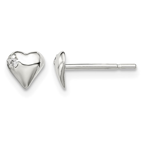 Sterling Silver Polished Heart Earrings with CZ Petite Post