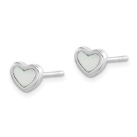 Sterling Silver Rhodium-plated Mother of Pearl Heart Petite Post Earrings view 2