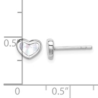 Sterling Silver Rhodium-plated Mother of Pearl Heart Petite Post Earrings view 4