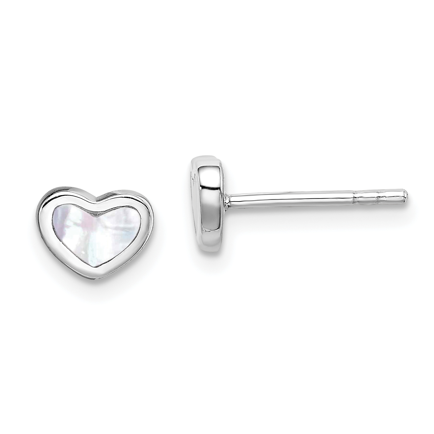 Sterling Silver Rhodium-plated Mother of Pearl Heart Post Earrings (QE8624)