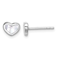 Sterling Silver Rhodium-plated Mother of Pearl Heart Petite Post Earrings view 1