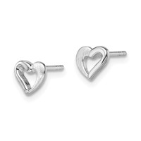 Sterling Silver Rhodium-plated Polished and Brushed Open Heart Petite Post Earrings view 2
