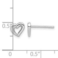 Sterling Silver Rhodium-plated Polished and Brushed Open Heart Petite Post Earrings view 4