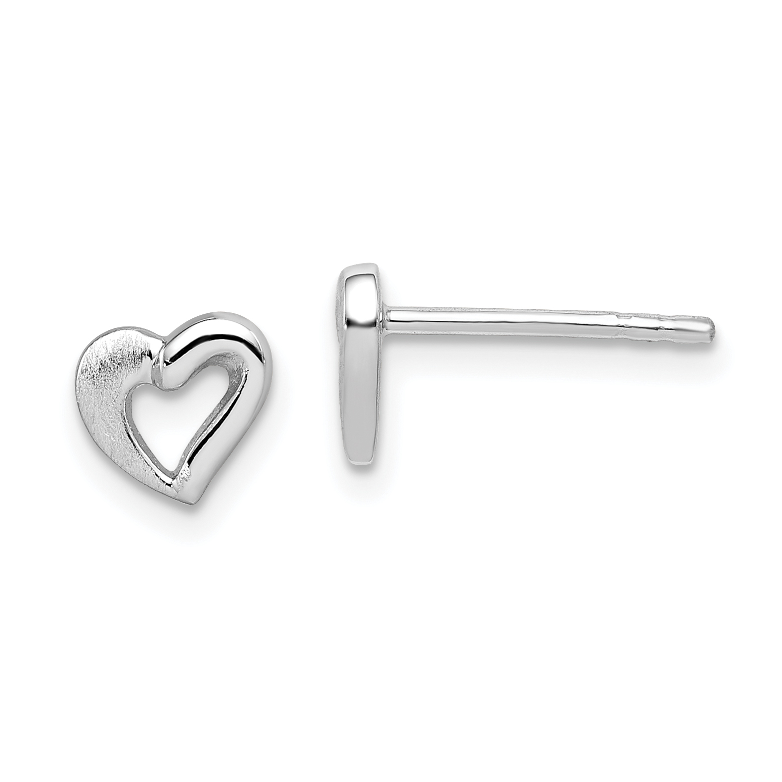 Sterling Silver RH-plated Polished & Brushed Open Heart Children's Post Earrings (QE8626)