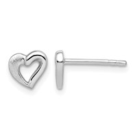 Sterling Silver Rhodium-plated Polished and Brushed Open Heart Petite Post Earrings view 1