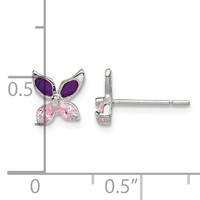 Sterling Silver Pink CZ & Purple Enamel Butterfly Post Earrings view 2