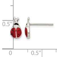 Sterling Silver Polished Red Black Enameled Ladybug Post Earrings view 4