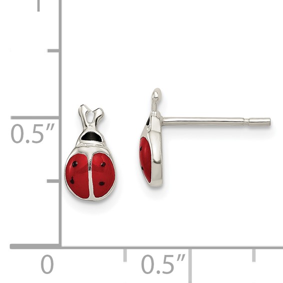 Sterling Silver Polished Red/Black Enameled Ladybug Post Earrings