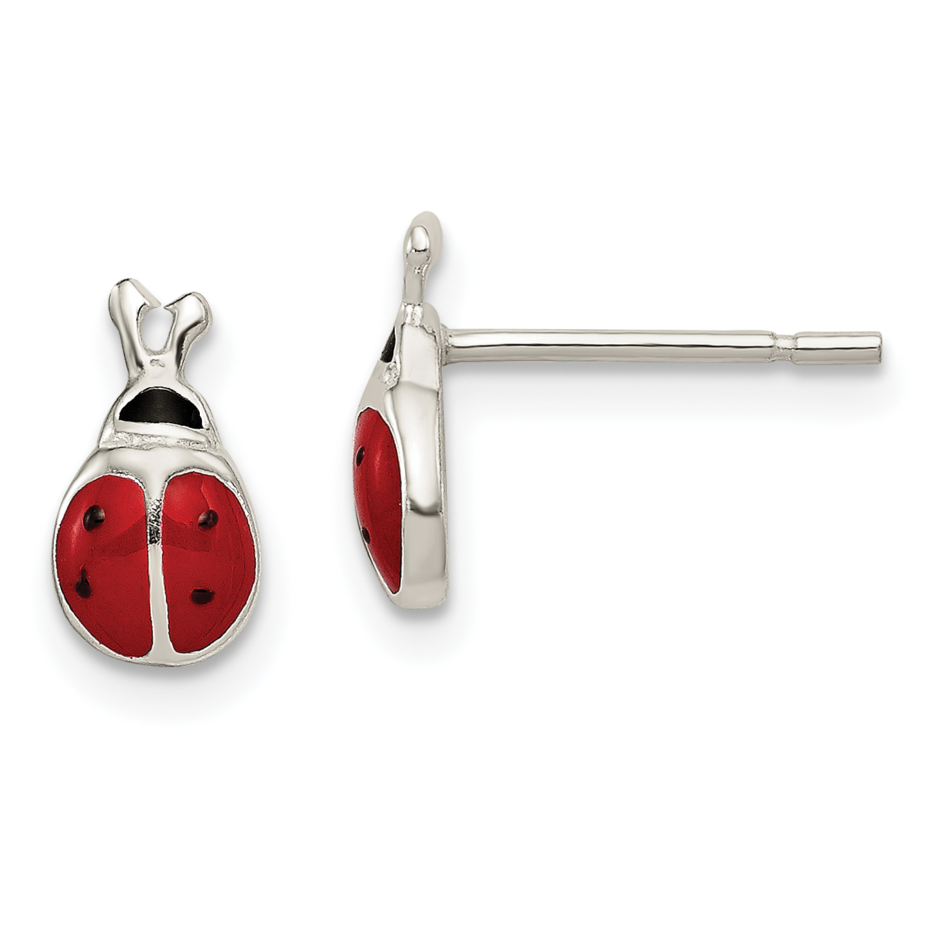 Sterling Silver Polished Red/Black Enameled Ladybug Post Earrings (QE8641)