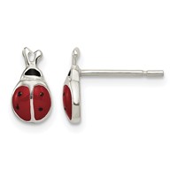 Sterling Silver Polished Red Black Enameled Ladybug Post Earrings view 1