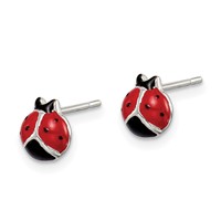 Sterling Silver Polished Red Black Enameled Ladybug Post Earrings view 2