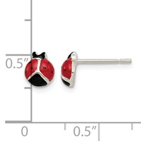 Sterling Silver Polished Red Black Enameled Ladybug Post Earrings view 4