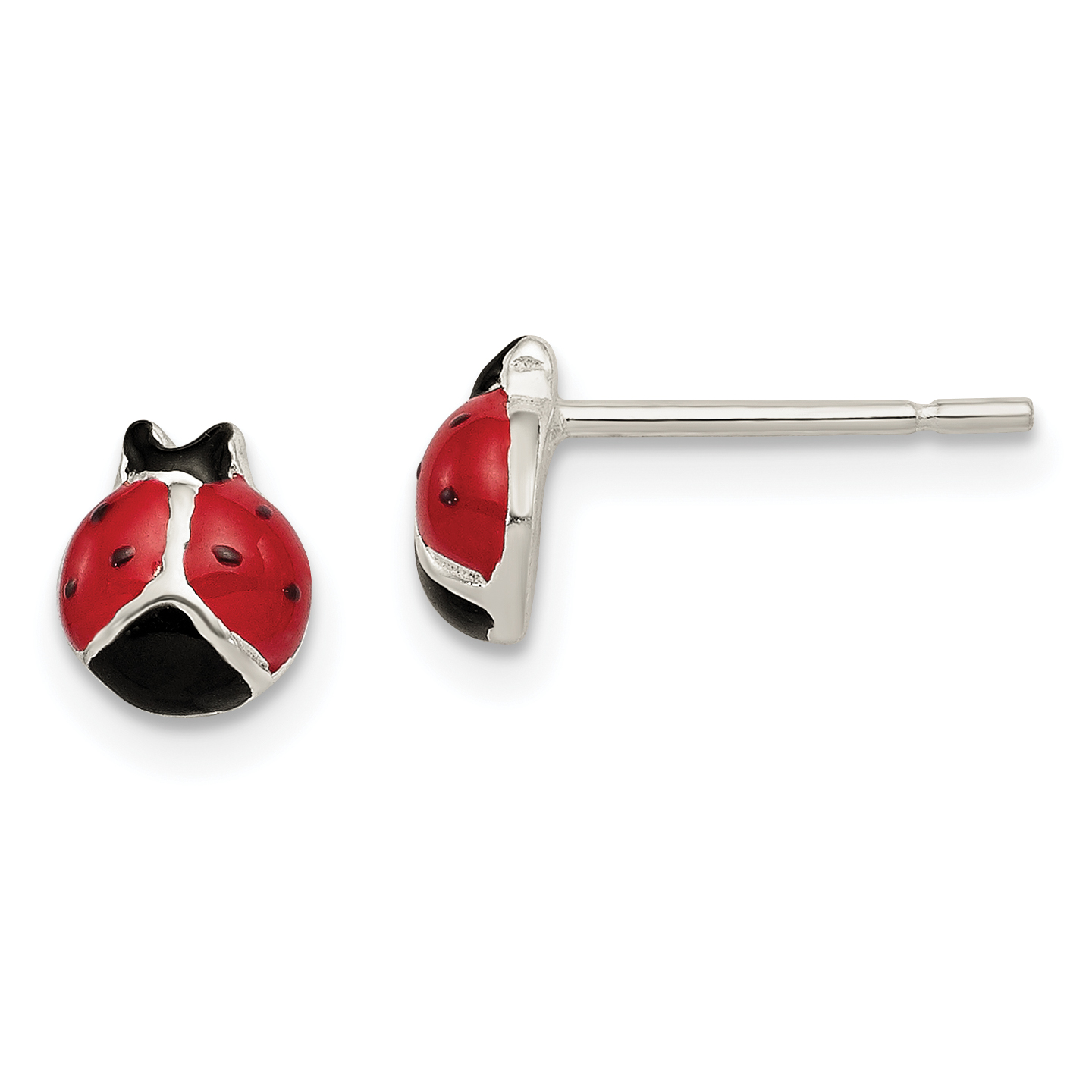 Sterling Silver Polished Red/Black Enameled Ladybug Post Earrings (QE8642)
