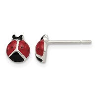 Sterling Silver Polished Red Black Enameled Ladybug Post Earrings view 1