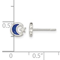 Sterling Silver Polished Blue Enamel Moon & Star Post Earrings view 4