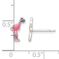 Sterling Silver Polished Enameled Black and Pink Flamingo Post Earrings view 4