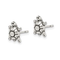 Sterling Silver Polished & Antiqued Turtle Post Earrings view 2