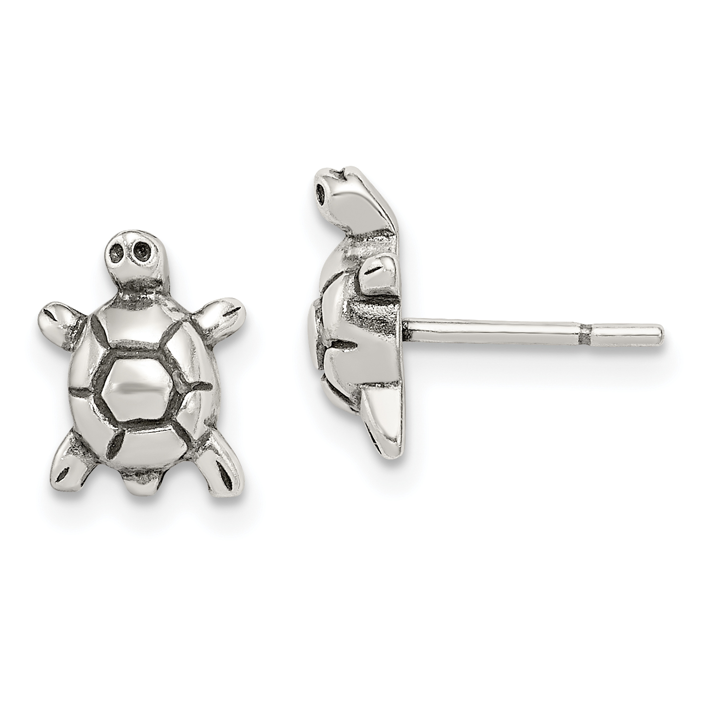 Sterling Silver Polished & Antiqued Turtle Post Earrings (QE8667)